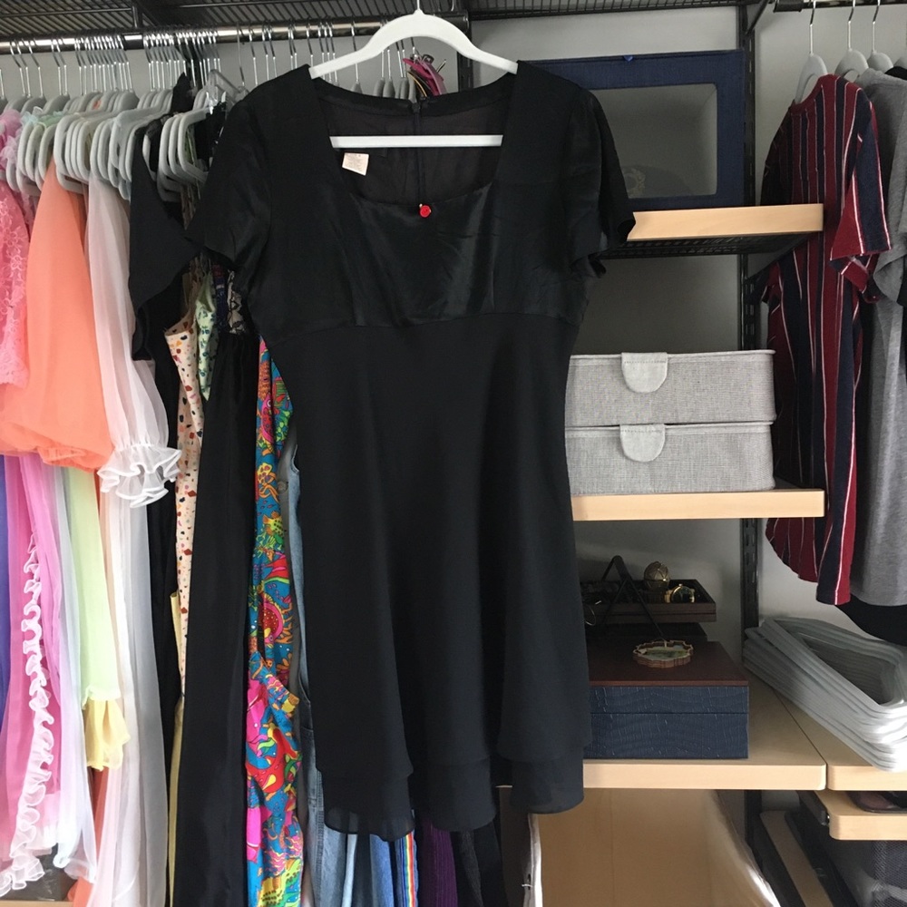 90s y2k black satin rosette mini dress, size 6!